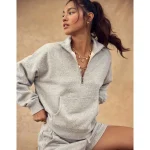 AE Everyday Luxe Quarter Zip Sweatshirt - Medium Heather Gray