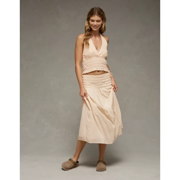 AE High-Waisted Tie Side Maxi Skirt - Cream