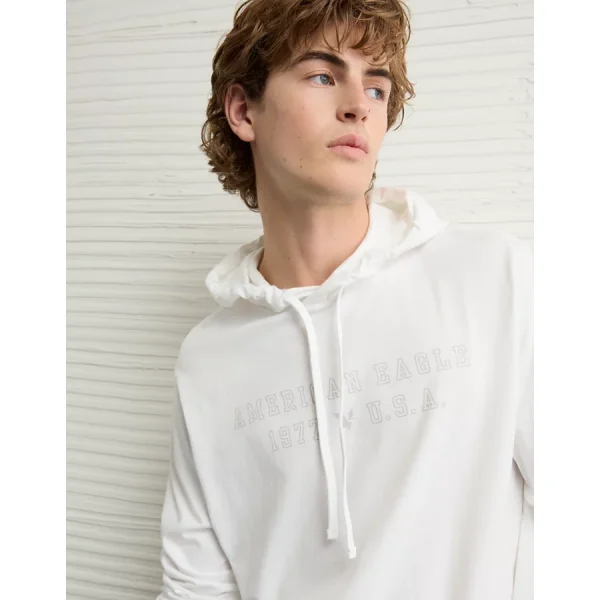 AE Lightweight Icon Logo Graphic Hoodie T-Shirt - White