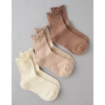 AE Ruffle Cropped Crew Socks 3-Pack - Nude