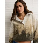 AE Sherpa Fleece Graphic Henley Sweatshirt - Green Alpine