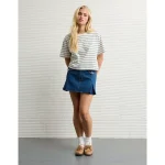 AE Stretch Low-Rise A-Line Pleated Mini Skirt - Medium Indigo Wash