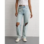 AE Strigid Ripped Super High-Waisted Baggy Straight Jean - Destroyed Bright