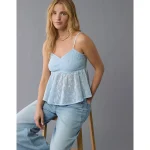 AE V-Neck Smocked Babydoll Cami - Light Blue