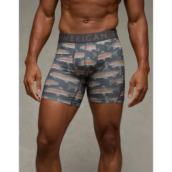 AEO Men's Trout Print 6" Flex Boxer Brief - Charcoal