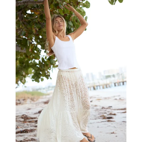 Aerie Tiered Lace Maxi Skirt - Soft Muslin