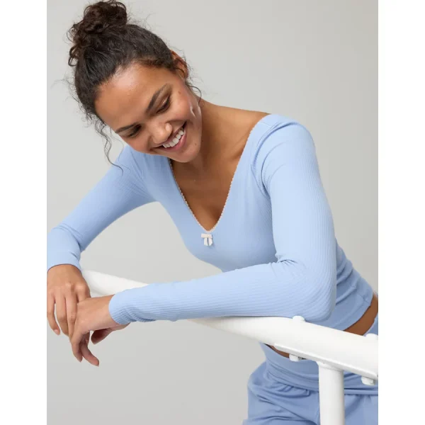 OFFLINE By Aerie Real Me XTRA Rib Open V-Neck T-Shirt - Monaco Blue