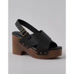 AE Criss-Cross Wedge Clog - Black