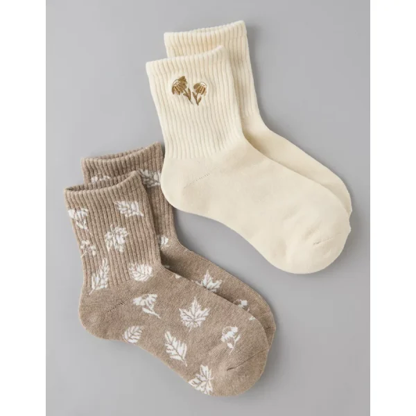 AE Daisies Cropped Crew Socks 2-Pack - Latte