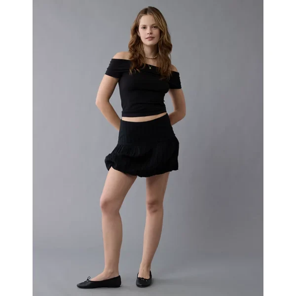 AE High-Waisted Smocked Bubble Skirt - Black