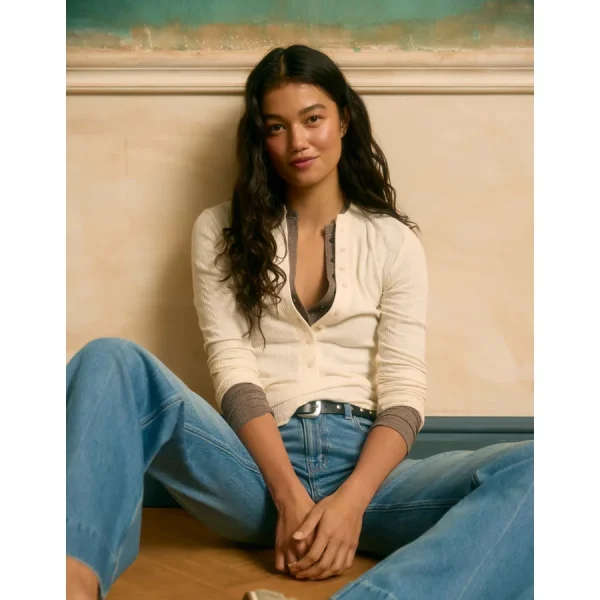 AE Long Sleeve Henley T-Shirt - Cream