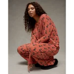 AE Luxe Plush Long-Sleeve & Pant PJ Set - Cognac