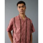 AE Poolside Linen-Blend Printed Button-Up Shirt - Mauve