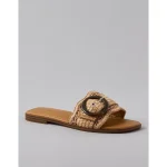 AE Raffia Buckle Slide Sandal - Dark Brown