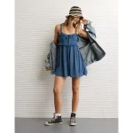 AE Ruffle Babydoll Romper - Navy