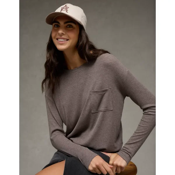 AE Soft & Sexy Long Sleeve Pocket T-Shirt - Coffee