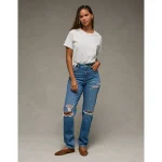 AE Strigid Curvy Ripped Mom Jean - Medium Tinted Indigo