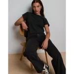 AE77 Premium Boxy Cropped Crewneck T-Shirt - Black