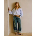 AE77 Premium Wide Crop Cuff Jean - Medium Wash