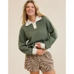 Aerie Classic Quarter Button Sweater - Olive Fun