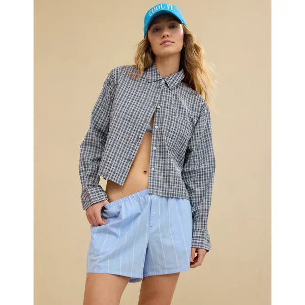 Aerie Off-Duty Seersucker Pajama Shirt - Shell Gray