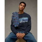 AE Boxy Long Sleeve Destination Graphic T-Shirt - Black