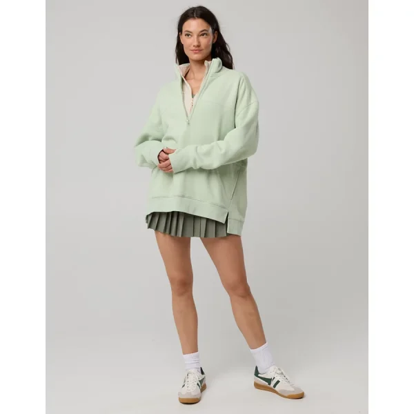 OFFLINE By Aerie Cloud Fleece Quarter Zip Sweatshirt - Dusty Sage