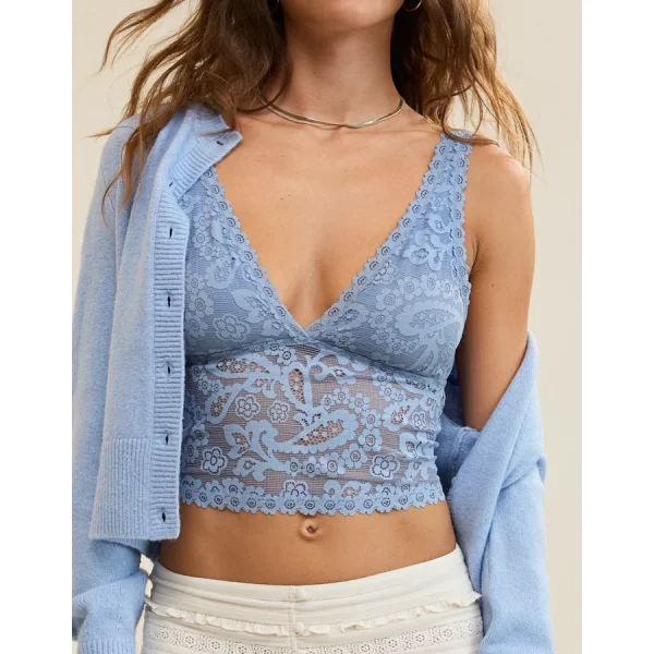 Show Off Paisley Lace Padded Plunge Tank Top - Monaco Blue