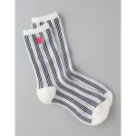 AE Embroidered Striped Crew Socks - Blue