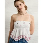 AE Handkerchief Hem Smocked Babydoll Tube Top - Cream