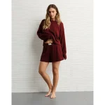 AE Luxe Plush Waffle Tee + Short Lounge Set - Wineberry