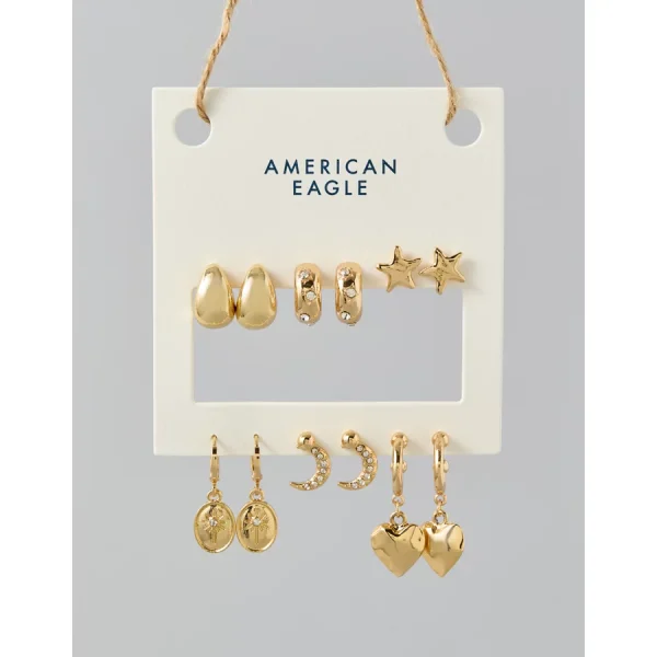 AE Star & Heart Earrings 6-Pack - Gold