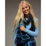 AE Tartan Plaid Scarf - Blue