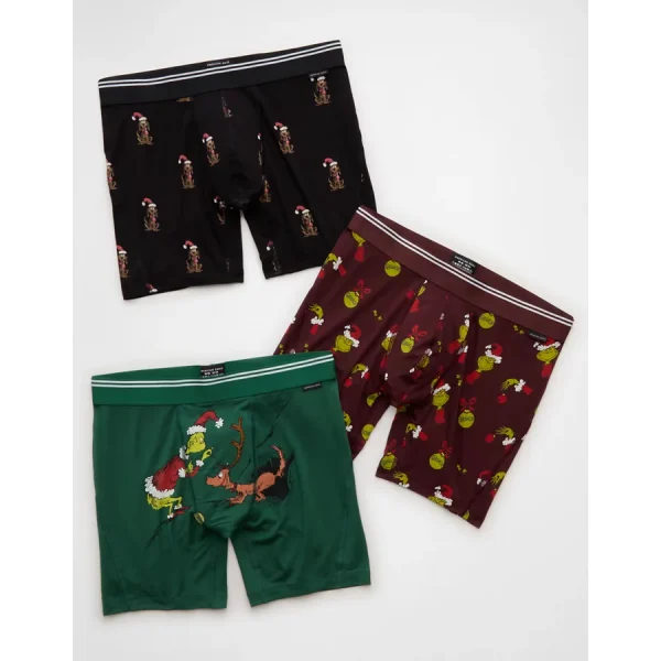 AEO Men's Grinch 6" Ultra Soft Boxer Brief 3-Pack - Multi