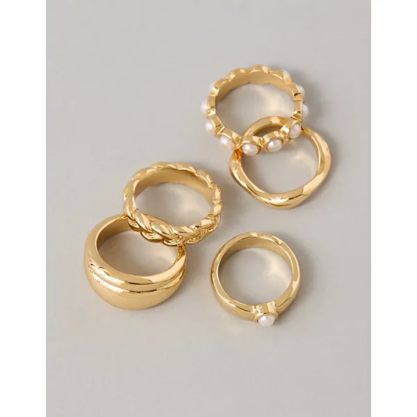 AEO Pearl Rings 5-Pack - Gold