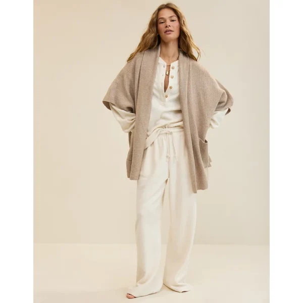 Aerie Waffle Shawl Cape - Heather Fawn