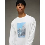 AE Boxy Long Sleeve Destination Graphic T-Shirt - White