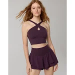 OFFLINE By Aerie Real Me XTRA Criss Cross High Neck Sports Bra - Cool Berry