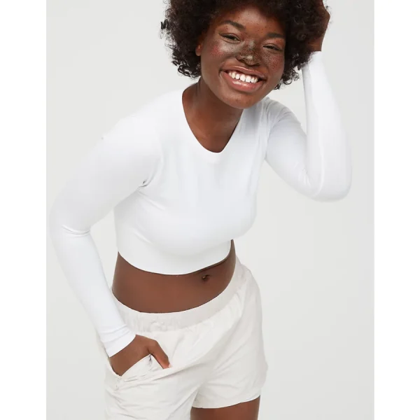 OFFLINE By Aerie Sidewalk Seamless Long Sleeve Cropped T-Shirt - White