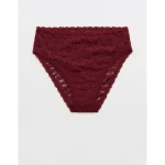Show Off Flocked Vintage Lace High Waisted Bikini Underwear - Deep Cherry
