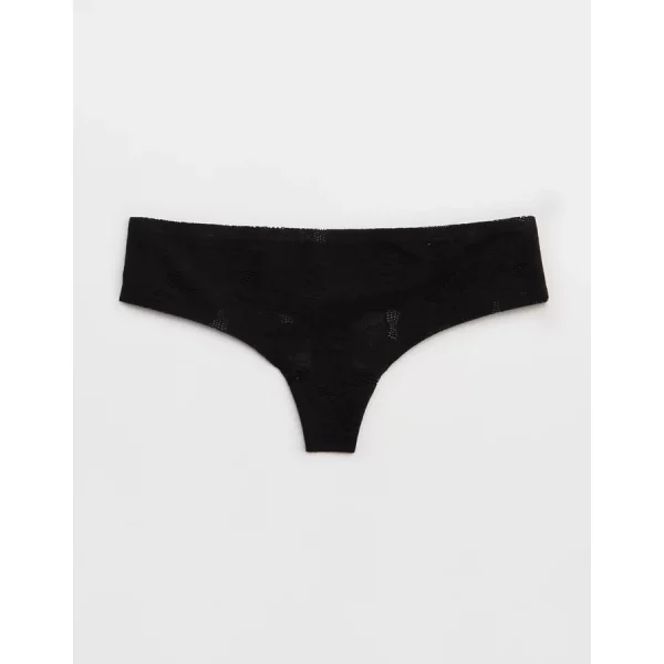 SMOOTHEZ No Show Lace Thong Underwear - True Black