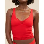 Superchill Cotton Rib Vintage Lace Tank Top - Bright Red