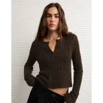 AE Fitted Crew Neck Cardigan - Brown