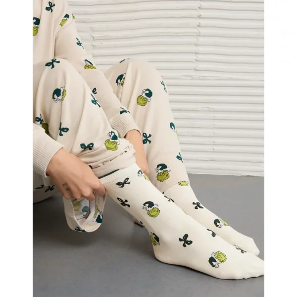 AE Grinch Ruffle Crew Socks - Cream