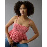 AE Smocked Gingham Babydoll Cami - Red