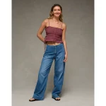 AE Smocked Tie Side Button-Up Tank Top - Burgundy