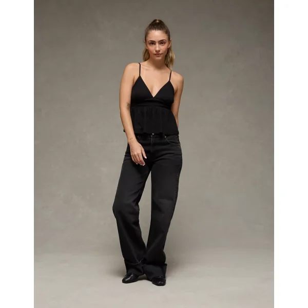 AE Sunchaser Smocked Babydoll Tank Top - True Black