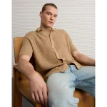 AE Weekend Button-Up Sweater Polo Shirt - Khaki