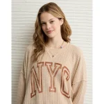 AE Big Hug Crew Neck Waffle Sweatshirt - Oatmeal Heather