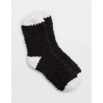 Aerie Fuzzy Crew Socks - True Black